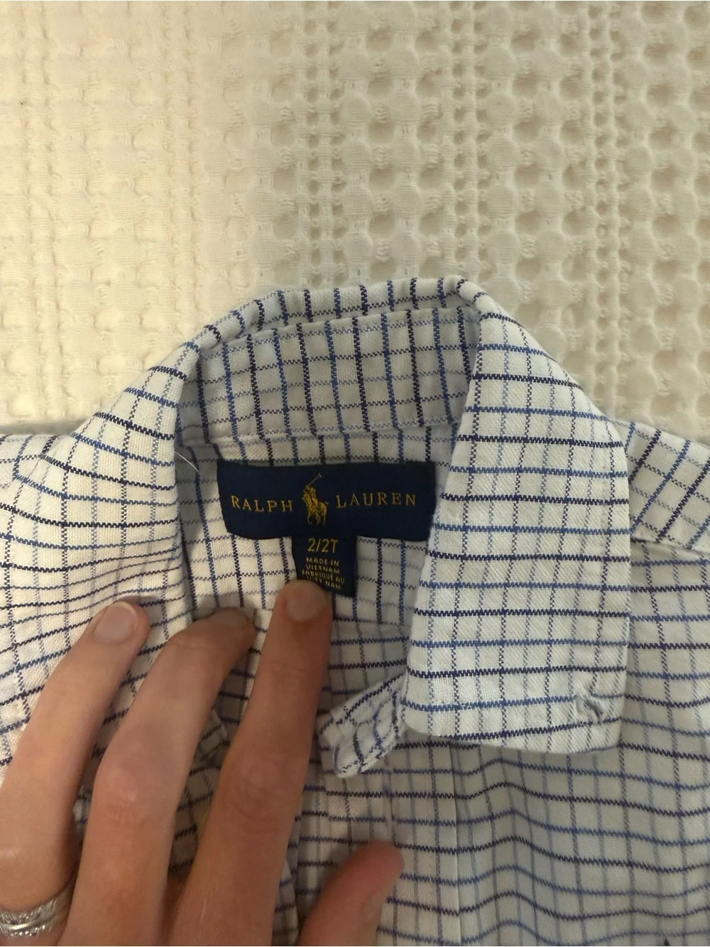 Boys 2T Ralph Lauren White Shirt with Blue Windowpane Check